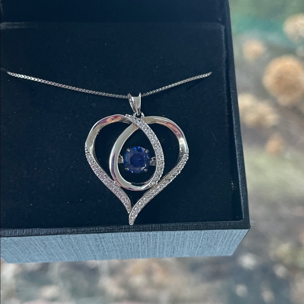 Blue & White Lab-Created Sapphire Heart  Necklace Sterling "Unstoppable Love" - Picture 3 of 15